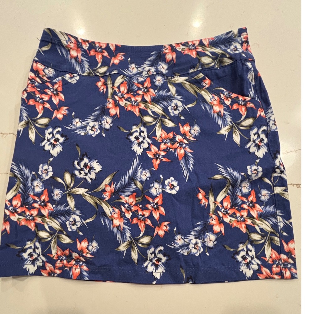NWT Mario Serrani Medium Comfort Stretch Skort Womens Blue Floral